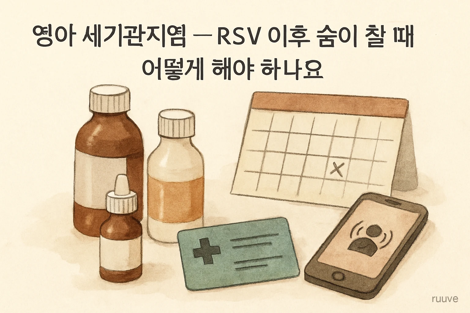 충분한 수분과 관찰이 기본이에요. 약병과 달력, 진료카드